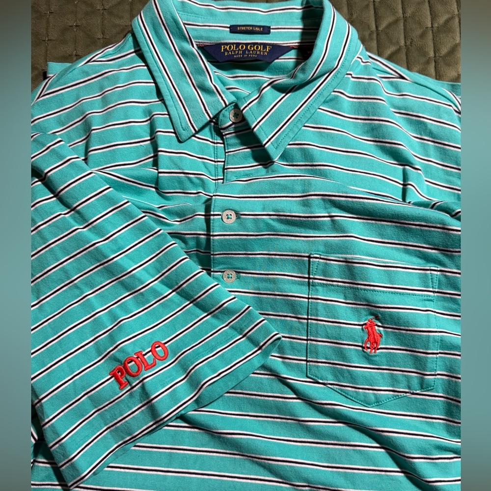 Ralph Lauren Polo Golf short-sleeve polo shirt turquoise aqua stripes size XL
